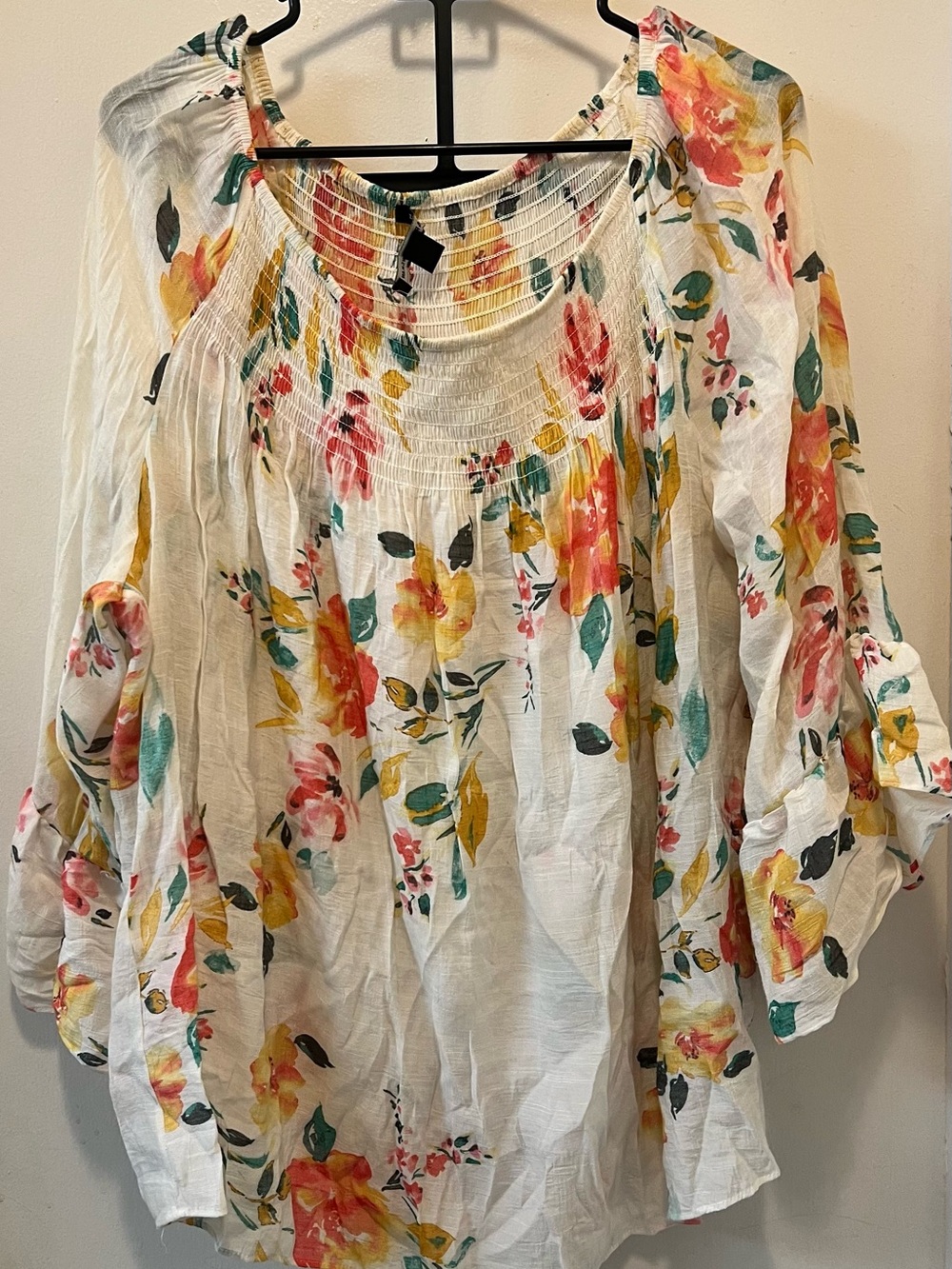Zac & Rachel White Floral Smocked Peasant Blouse